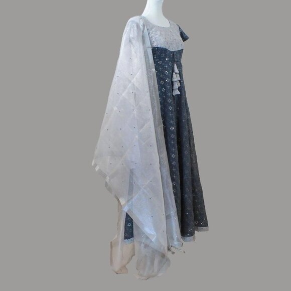 Grey Dress with Intricate Mirror Work | Muvvas Boutique - Picture 6 of 13